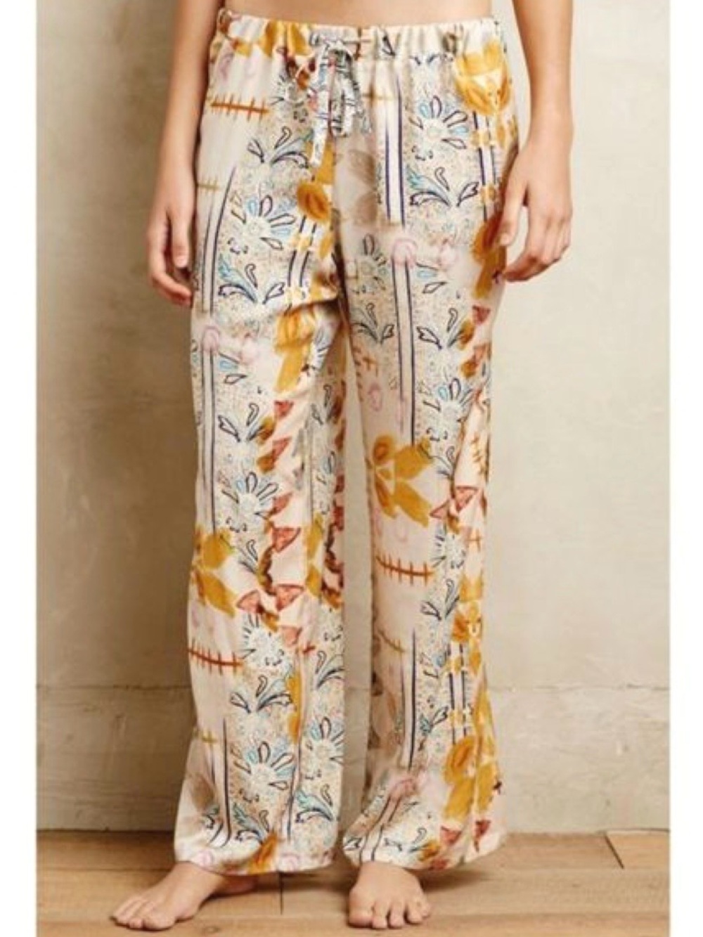 Anthropologie Eloise Carmelita Satin Lounge Pants Women’s Size S Wide Leg Artsy